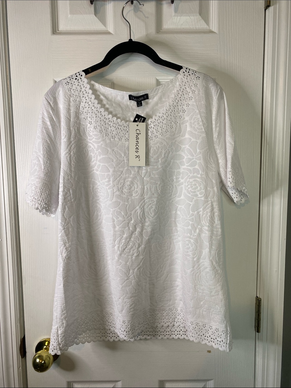 Chances R White Lacy Top size Large New With Tags